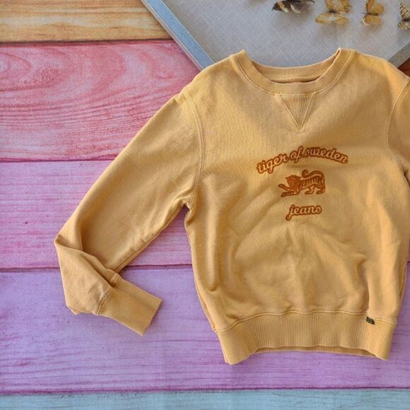 Tiger of Sweden Mustard Yellow Obscura Print Flocked Sweatshirt S - Picture 5 of 8